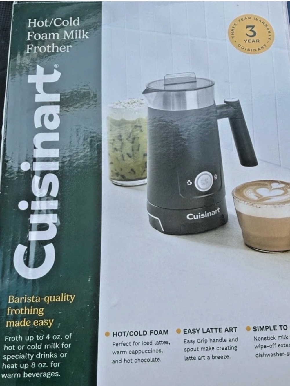 Cuisinart Milk Frother Hot Cold Foam Latte Cappucino Frappe Electric 8oz FR-16